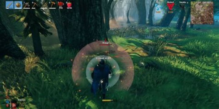 A Viking parries an attack in the Meadows biome in Valheim