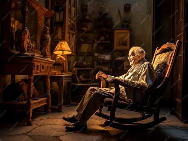 an old man sitting in front of a wagon