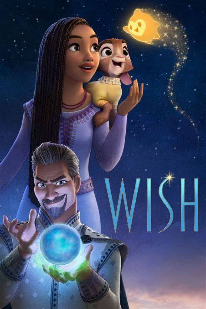 Asha in Wish and movie credits behind her