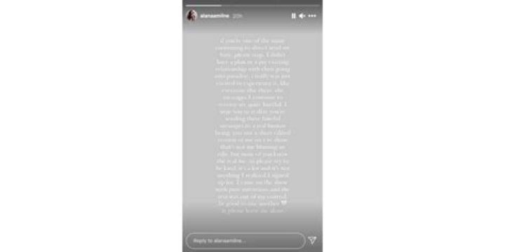 BIP Alana Milne Instagram Story