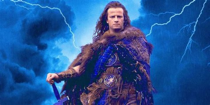 Christopher Lambert as Highlander in front of lightning