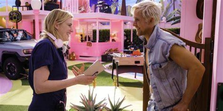 Greta Gerwig on the Barbie set with Ryan Gosling