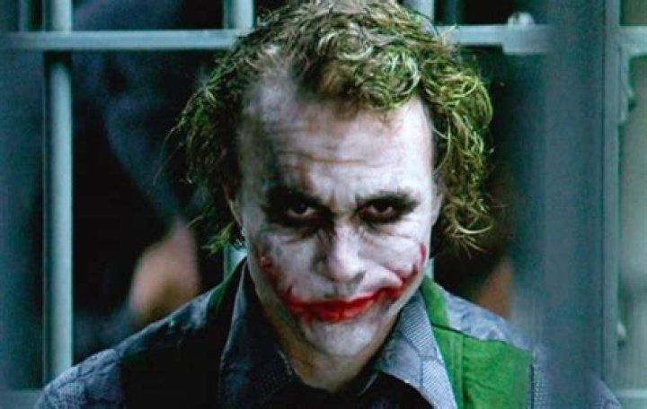 Heath Ledger as the Joker being interrogated by Christian Bale as Batman in The Dark Knight (2008)