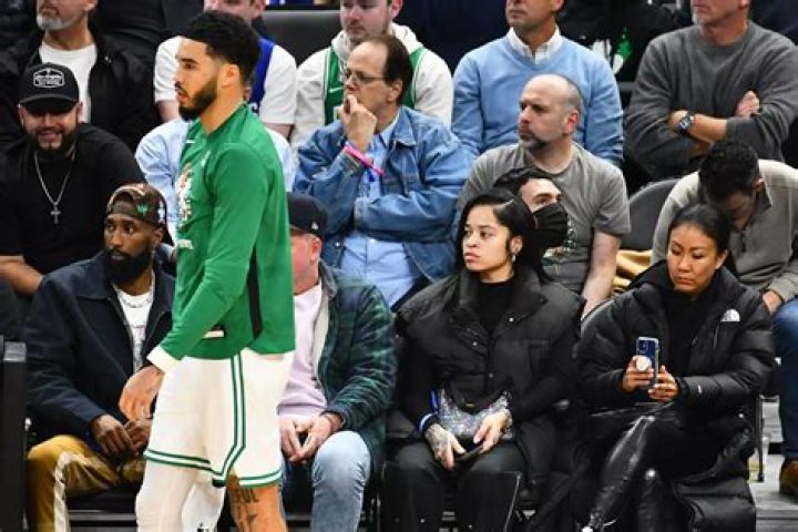 Jayson Tatum (L) with his ex Toriah and to the right is their son, Deuce