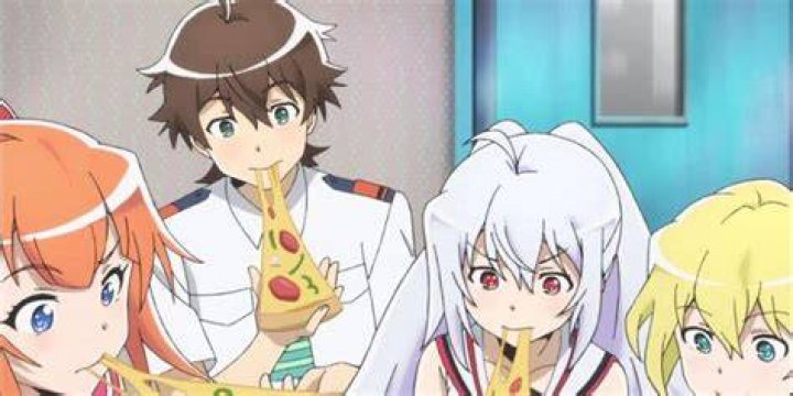 Plastic memories characters eating pizza