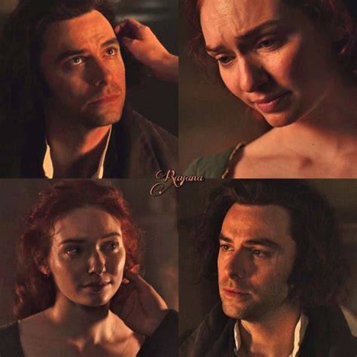 Ross and Demelza look at the ocean alongside several others in Poldark
