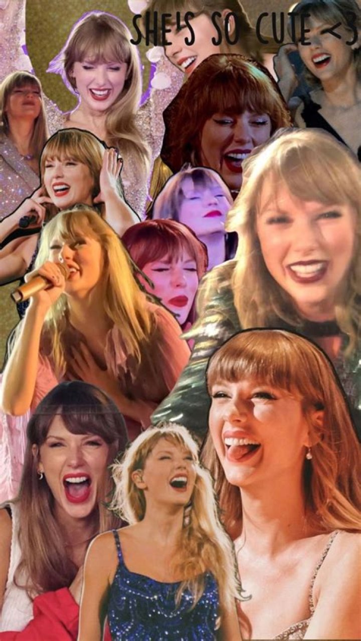 Taylor Swift smiling at the MTV Studios (L). The songwriter performing at the National Stadium (R)